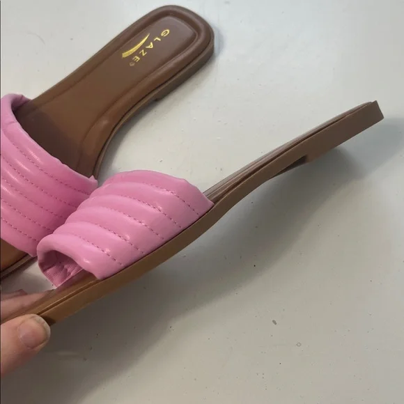 Glaze Sz 8.5 Flat Slip On Pink Puffy Brown Flip Flop Samdals - Picture 4 of 5